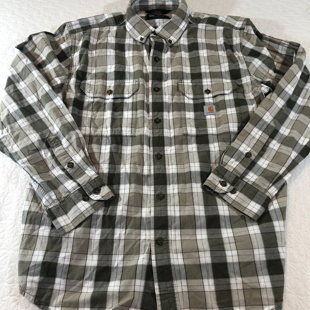 Carhartt Loose Fit Chambray Long Sleeve Shirt Mens Size Large green Plaid - Picture 2 of 7